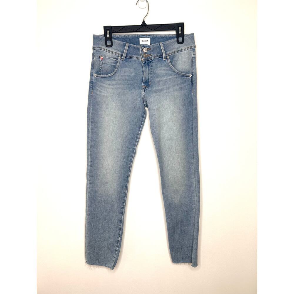 Hudson Collin Flap Pocket Skinny Jeans Sz 28 Lt Wash Raw Hem Boho Preppy Denim